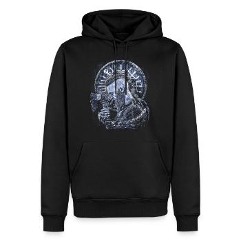 Wikinger Mann Portrait Schild Vegvisir - Männer Premium Bio Hoodie - Schwarz - Vorne - Nico (187cm)