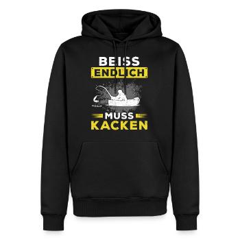 Lustiges Angler Fischer Beiss endlich muss kacken - Männer Premium Bio Hoodie - Schwarz - Vorne - Nico (187cm)