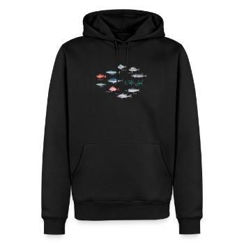 Pêcher design avec différentes espèces de poissons de Petri Heil - Sweat à capuche Premium bio Homme - noir - Devant - Nico (187cm)