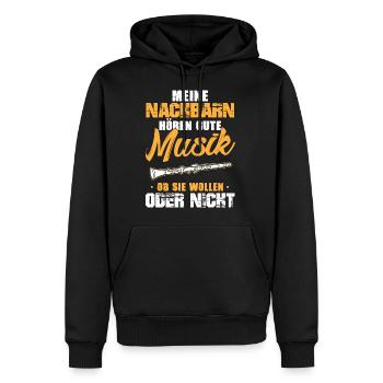 Mes voisins écoutent de la bonne musique clarinette - Sweat à capuche Premium bio Homme - noir - Devant - Nico (187cm)
