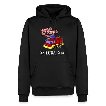 Geburt Geschenk Geburtstag Name Luca Feuerwehr - Männer Premium Bio Hoodie - Schwarz - Vorne - Nico (187cm)