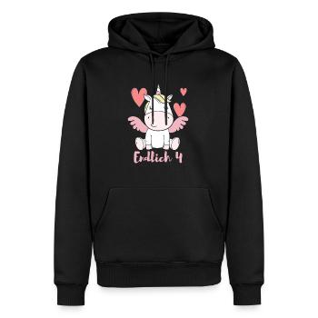 Einhorn Herz Endlich 4 Jahre alt 4. Geburtstag - Männer Premium Bio Hoodie - Schwarz - Vorne - Nico (187cm)