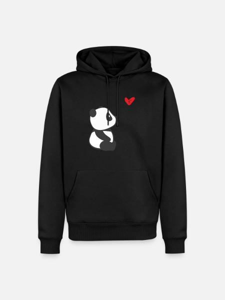 Panda Avec coeur - Drôle de panda panda costume - Sweat à capuche Premium bio Homme - noir