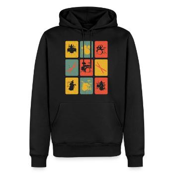 Rétro batterie joueur Drummer Drumsticks musique - Sweat à capuche Premium bio Homme - noir - Devant - Nico (187cm)