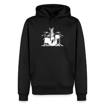 Batteur chat musique batteur chat tambour tambour - Sweat à capuche Premium bio Homme - noir - Devant - Nico (187cm)
