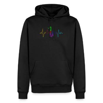 Saxophone rétro battement de coeur ECG Saxophoniste musique - Sweat à capuche Premium bio Homme - noir - Devant - Nico (187cm)