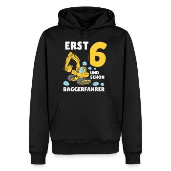 Bagger 6 Jahre Baustelle 6 Geburtstag Junge - Männer Premium Bio Hoodie - Schwarz - Vorne - Nico (187cm)