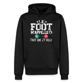 Football foot footballeur footballeuse sport - Sweat à capuche Premium bio Homme - noir - Devant - Nico (187cm)