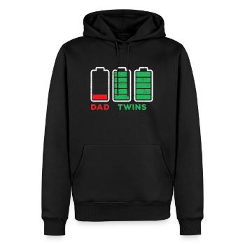 Père de jumeaux Batterie vide papa - Sweat à capuche Premium bio Homme - noir - Devant - Nico (187cm)