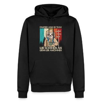 Faultier Wander Team Bergsteiger Wanderung Retro - Männer Premium Bio Hoodie - Schwarz - Vorne - Nico (187cm)