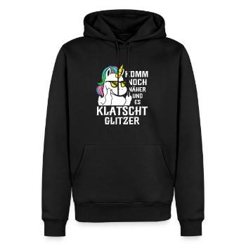 Komm Noch Näher und Es Klatscht Glitzer Einhorn - Männer Premium Bio Hoodie - Schwarz - Vorne - Nico (187cm)