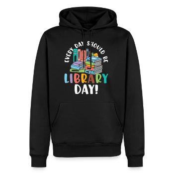 Every Day Should be Library Day Reading Books - Sweat à capuche Premium bio Homme - noir - Devant - Nico (187cm)