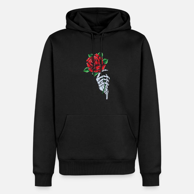 Rote Rose Skelett Hand Rose Blume Rote Rose Gothic - Männer Premium Bio Hoodie - Schwarz
