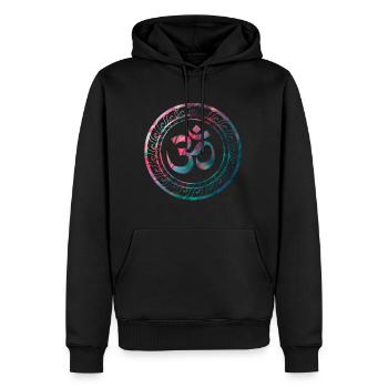 Om Ohm Aum Buddhism Symbole Yoga Sanskrit - Sweat à capuche Premium bio Homme - noir - Devant - Nico (187cm)