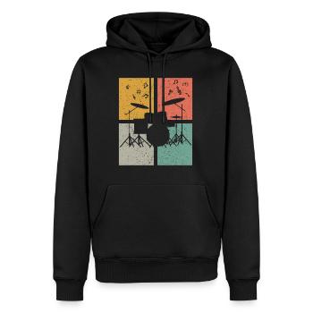 Vintage Drummer Set Musical Instrument Notes - Sweat à capuche Premium bio Homme - noir - Devant - Nico (187cm)