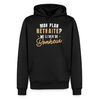 Retraite mon plan bonheur - retraité retraitée - Sweat à capuche Premium bio Homme - noir - Devant - Nico (187cm)