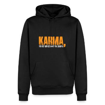 Karma, on vous sert ce que vous méritez 4 - Sweat à capuche Premium bio Homme - noir - Devant - Nico (187cm)