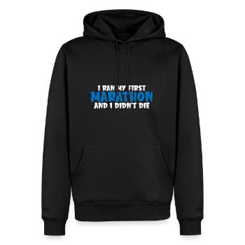 J’ai couru mon premier marathon et je n’en suis pas mort 4 - Sweat à capuche Premium bio Homme - noir - Devant - Nico (187cm)