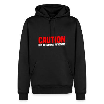 Caution Does Not Play Well With Others 45 - Men’s Premium Organic Hoodie - black - Front - Nico (187cm)