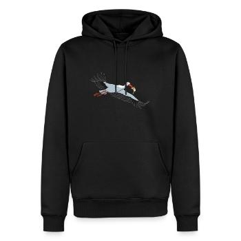 Cigogne avec pizza - Sweat à capuche Premium bio Homme - noir - Devant - Nico (187cm)