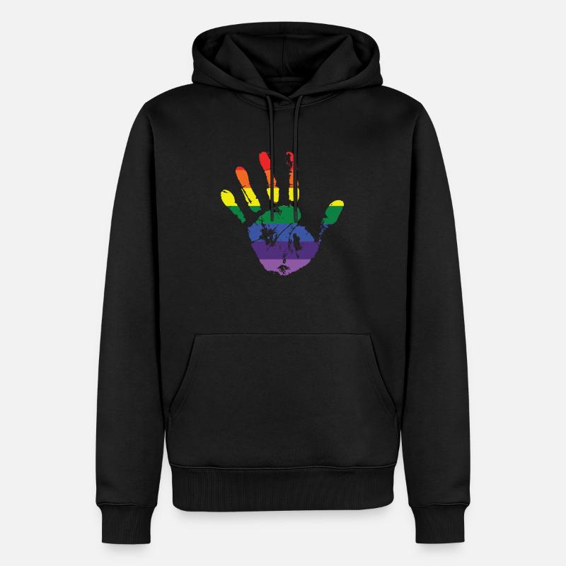 Regenbogen Hand Handabdruck - Männer Premium Bio Hoodie - Schwarz