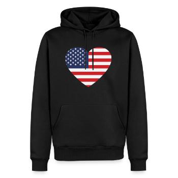 Drapeau USA Coeur Drapeau New York Coeur Cadeau - Sweat à capuche Premium bio Homme - noir - Devant - Nico (187cm)