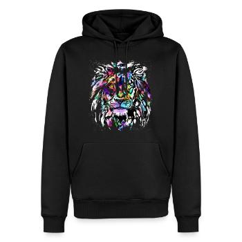Tête de Lion colorée - Signe du Lion - Sweat à capuche Premium bio Homme - noir - Devant - Nico (187cm)