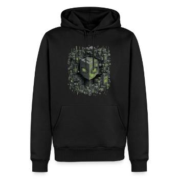 Kubische KI Kernstadt Neon Grünschimmer - Männer Premium Bio Hoodie - Schwarz - Vorne - Nico (187cm)