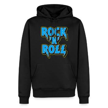 Rock 'n' Roll typografisches 3D-Logo - Männer Premium Bio Hoodie - Schwarz - Vorne - Nico (187cm)