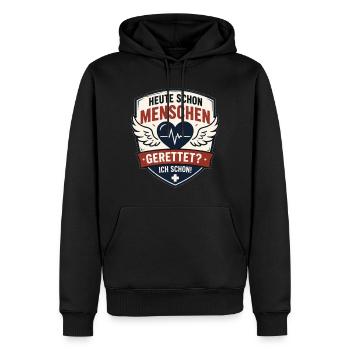 Rettungshelden Badge: Heute Schon Gerettet - Männer Premium Bio Hoodie - Schwarz - Vorne - Nico (187cm)