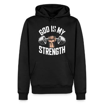 Dieu est ma force ! Croire en Jésus chrétien - Sweat à capuche Premium bio Homme - noir - Devant - Nico (187cm)
