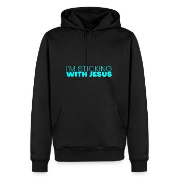 Je m’en tiens à Jésus 4 - Sweat à capuche Premium bio Homme - noir - Devant - Nico (187cm)