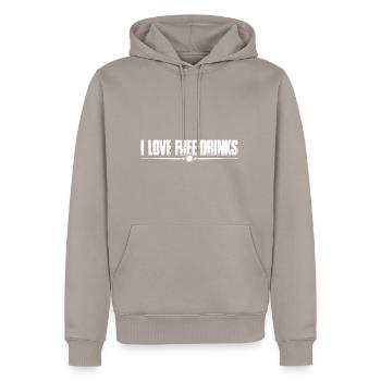 J’adore les boissons gratuites 4 - Sweat à capuche Premium bio Homme - taupe - Devant - Nico (187cm)