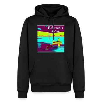 Pêcheur sur bateau au milieu du lac - Sweat à capuche Premium bio Homme - noir - Devant - Nico (187cm)