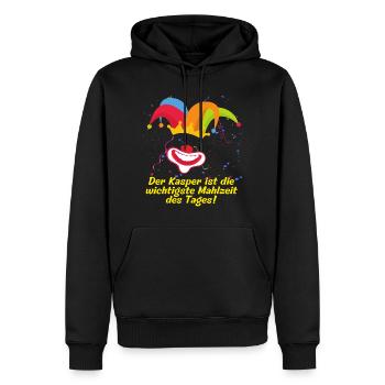 Der Kasper ist die wichtigste Mahlzeit des Tages. - Männer Premium Bio Hoodie - Schwarz - Vorne - Nico (187cm)