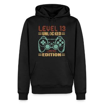 Geburtstag Level 13 freigeschaltet - Männer Premium Bio Hoodie - Schwarz - Vorne - Nico (187cm)