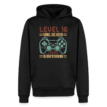 Geburtstag Level 16 freigeschaltet - Männer Premium Bio Hoodie - Schwarz - Vorne - Nico (187cm)