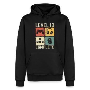 13e anniversaire Niveau 13 Joueur complet 13 ans - Sweat à capuche Premium bio Homme - noir - Devant - Nico (187cm)