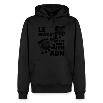 Basket ADN Passion Homme Ou Enfant - Sweat à capuche Premium bio Homme - noir - Devant - Nico (187cm)