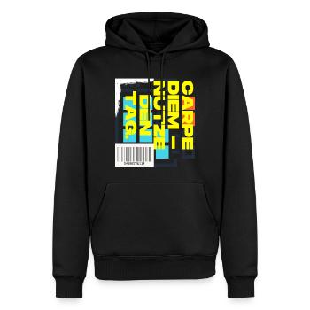 Carpe Diem Nutze den Tag - Männer Premium Bio Hoodie - Schwarz - Vorne - Nico (187cm)