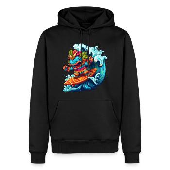 Comic Monster on Surfboard with Big Wave - Men’s Premium Organic Hoodie - black - Front - Nico (187cm)