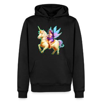 Mignonne grosse fée sur licorne - Sweat à capuche Premium bio Homme - noir - Devant - Nico (187cm)