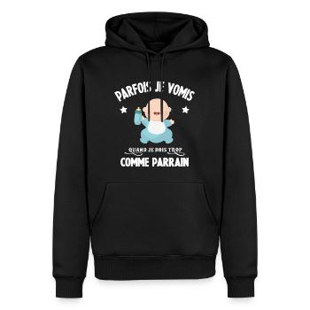 Parfois je vomis comme parrain quand je bois trop - Sweat à capuche Premium bio Homme - noir - Devant - Nico (187cm)