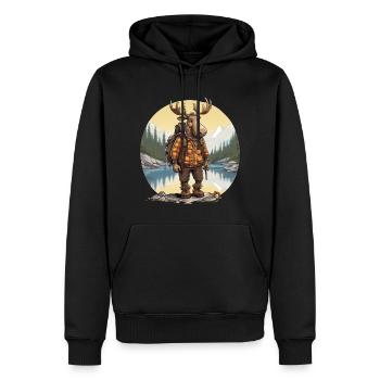 Wandernder Elch im Freien - Natur Hiking Grafik - Männer Premium Bio Hoodie - Schwarz - Vorne - Nico (187cm)