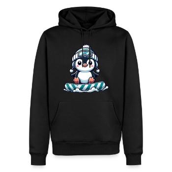 Niedlicher Pinguin beim Snowboarden Winterspaß - Männer Premium Bio Hoodie - Schwarz - Vorne - Nico (187cm)