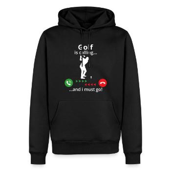 Golf ruft... und ich muss gehen! T-Shirt für Golf - Männer Premium Bio Hoodie - Schwarz - Vorne - Nico (187cm)
