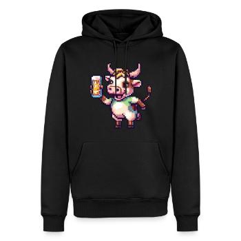 Kuh Pixel Bier - Männer Premium Bio Hoodie - Schwarz - Vorne - Nico (187cm)