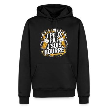 J'Peux Pas J'Suis Bourré Apéro Humour - Sweat à capuche Premium bio Homme - noir - Devant - Nico (187cm)