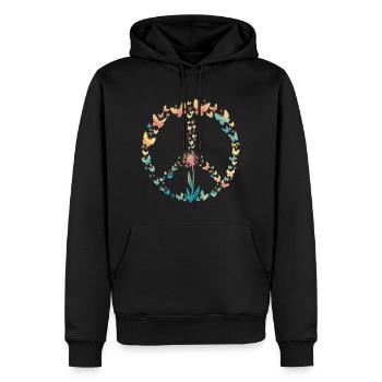 Peace Love Butterfly Pusteflower 70s rétro - Sweat à capuche Premium bio Homme - noir - Devant - Nico (187cm)