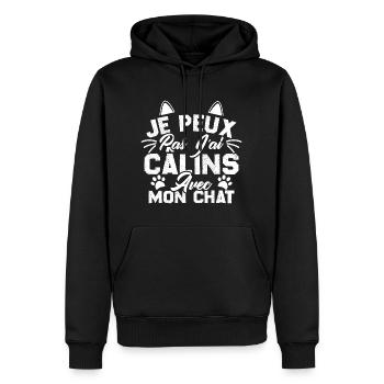 je peux pas j'ai câlins avec mon chat - Sweat à capuche Premium bio Homme - noir - Devant - Nico (187cm)